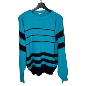 Vintage 90s Teal Black Stripe Knit Pull Over Oversized Sweater Medium